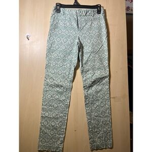 Love 21 Pants Womens XL Green White Medallion Print Cropped Leg Casual Style